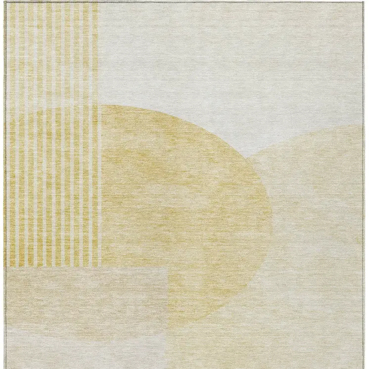 5' X 8' Gold Wheat And Ivory Geometric Washable Indoor Outdoor Area Rug