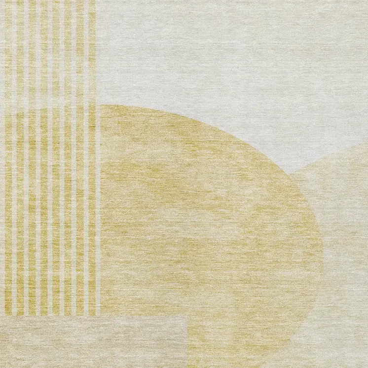5' X 8' Gold Wheat And Ivory Geometric Washable Indoor Outdoor Area Rug