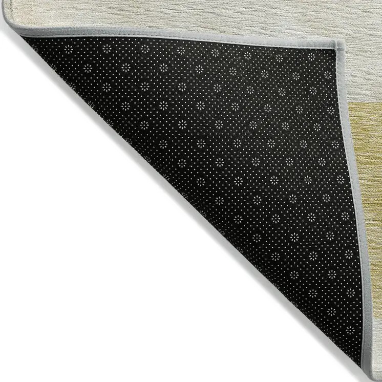 8' Gold Wheat And Ivory Round Geometric Washable Indoor Outdoor Area Rug