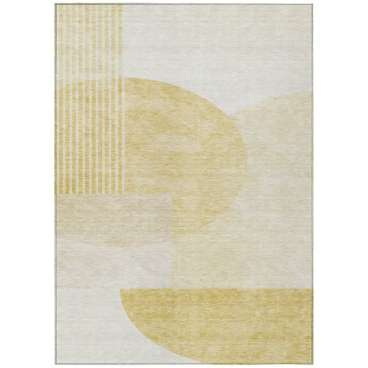 8' X 10' Gold Wheat And Ivory Geometric Washable Indoor Outdoor Area Rug