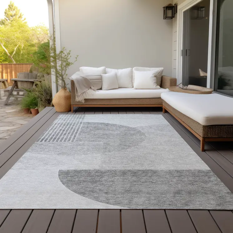 3' X 5' Gray Silver And Ivory Geometric Washable Indoor Outdoor Area Rug
