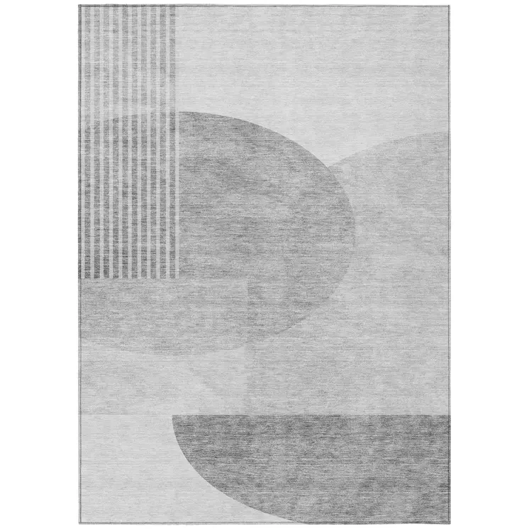 3' X 5' Gray Silver And Ivory Geometric Washable Indoor Outdoor Area Rug