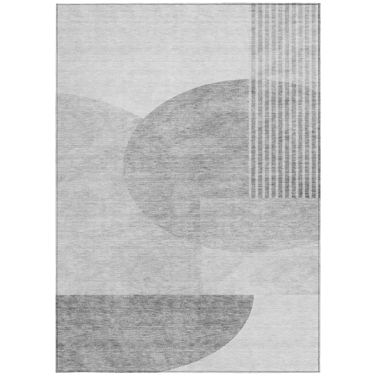 3' X 5' Gray Silver And Ivory Geometric Washable Indoor Outdoor Area Rug