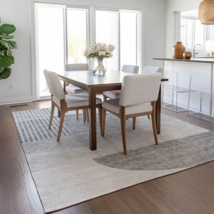 3' X 5' Gray Silver And Ivory Geometric Washable Indoor Outdoor Area Rug