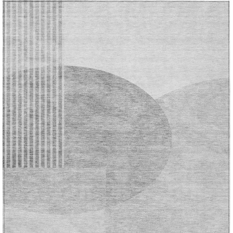 5' X 8' Gray Silver And Ivory Geometric Washable Indoor Outdoor Area Rug