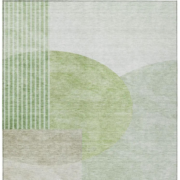 5' X 8' Olive Green And Artichoke Green Geometric Washable Indoor Outdoor Area Rug