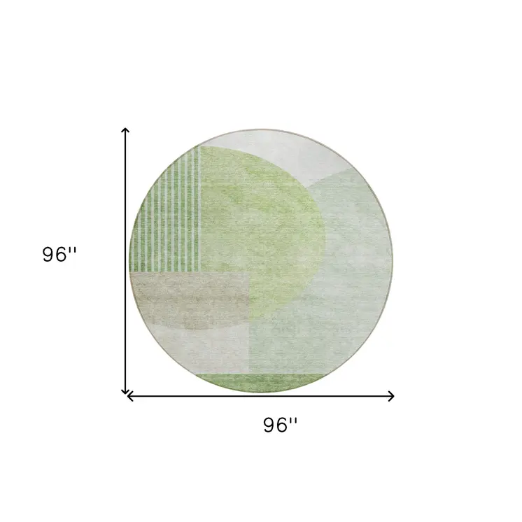 8' Olive Green And Artichoke Green Round Geometric Washable Indoor Outdoor Area Rug