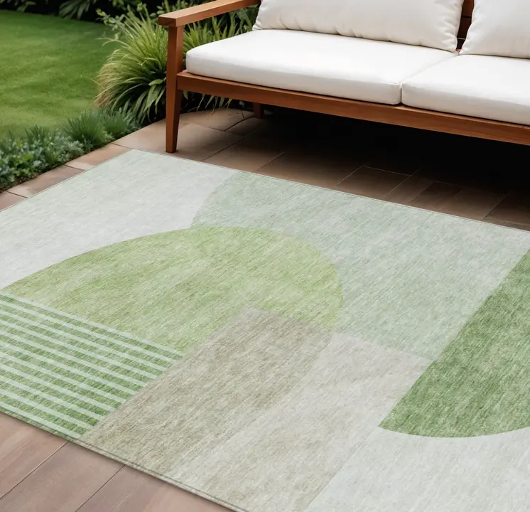 8' X 10' Olive Green And Artichoke Green Geometric Washable Indoor Outdoor Area Rug