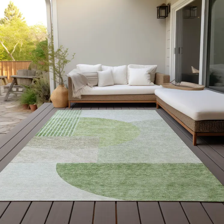 8' X 10' Olive Green And Artichoke Green Geometric Washable Indoor Outdoor Area Rug