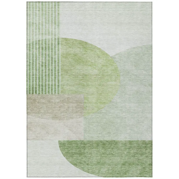10' X 14' Olive Green And Artichoke Green Geometric Washable Indoor Outdoor Area Rug