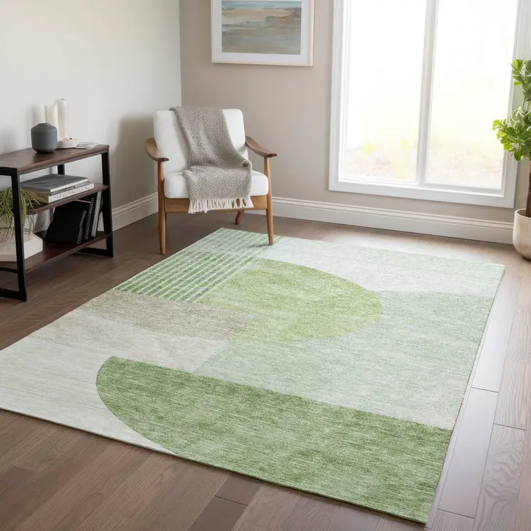10' X 14' Olive Green And Artichoke Green Geometric Washable Indoor Outdoor Area Rug