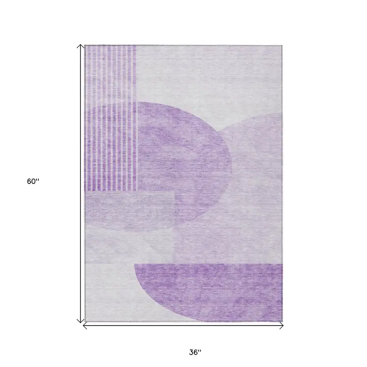 3' X 5' Purple And Lavender Geometric Washable Indoor Outdoor Area Rug