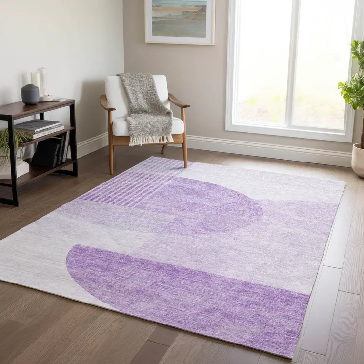 3' X 5' Purple And Lavender Geometric Washable Indoor Outdoor Area Rug