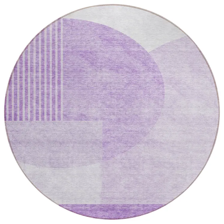 8' Purple And Lavender Round Geometric Washable Indoor Outdoor Area Rug