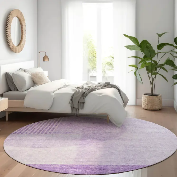 8' Purple And Lavender Round Geometric Washable Indoor Outdoor Area Rug
