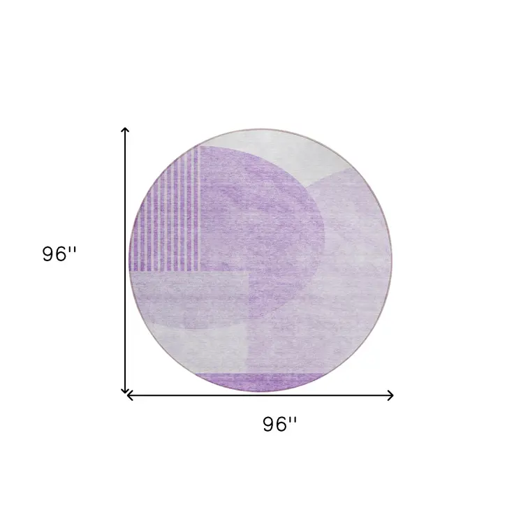 8' Purple And Lavender Round Geometric Washable Indoor Outdoor Area Rug