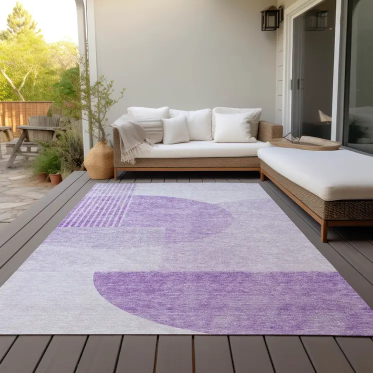 9' X 12' Purple And Lavender Geometric Washable Indoor Outdoor Area Rug