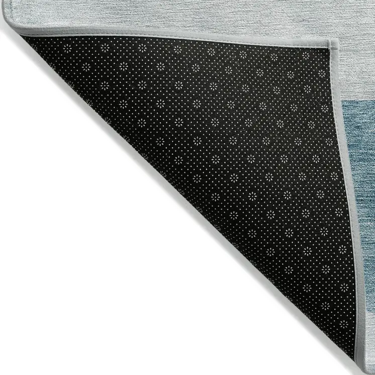 5' X 8' Teal Blue And Silver Geometric Washable Indoor Outdoor Area Rug