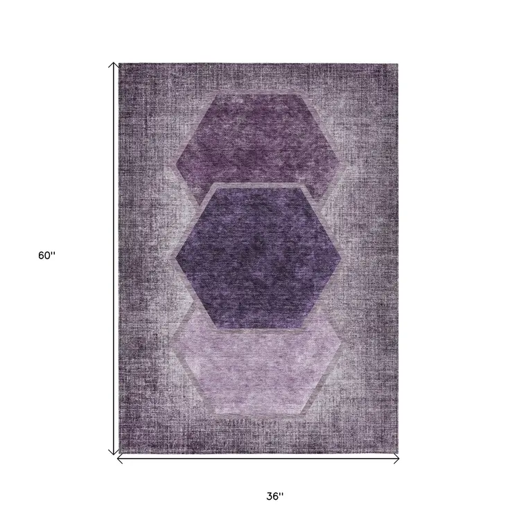 3' X 5' Eggplant Purple And Lavender Geometric Washable Indoor Outdoor Area Rug