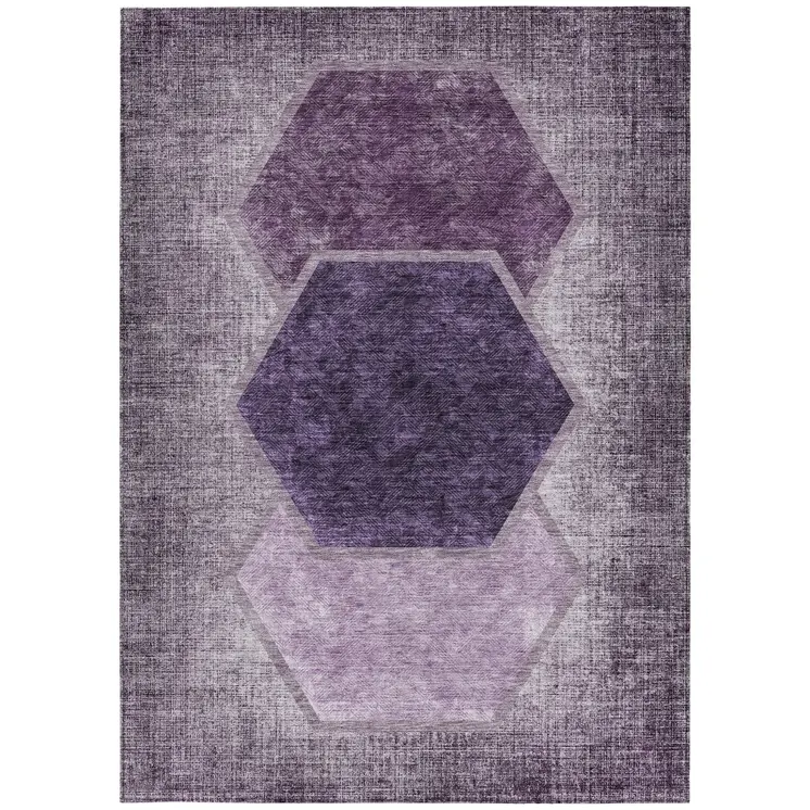 5' X 8' Eggplant Purple And Lavender Geometric Washable Indoor Outdoor Area Rug