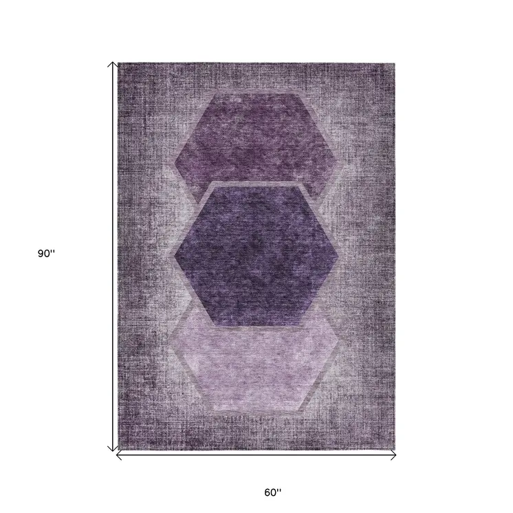 5' X 8' Eggplant Purple And Lavender Geometric Washable Indoor Outdoor Area Rug