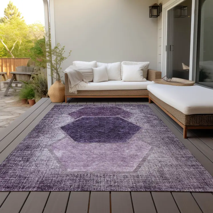 5' X 8' Eggplant Purple And Lavender Geometric Washable Indoor Outdoor Area Rug