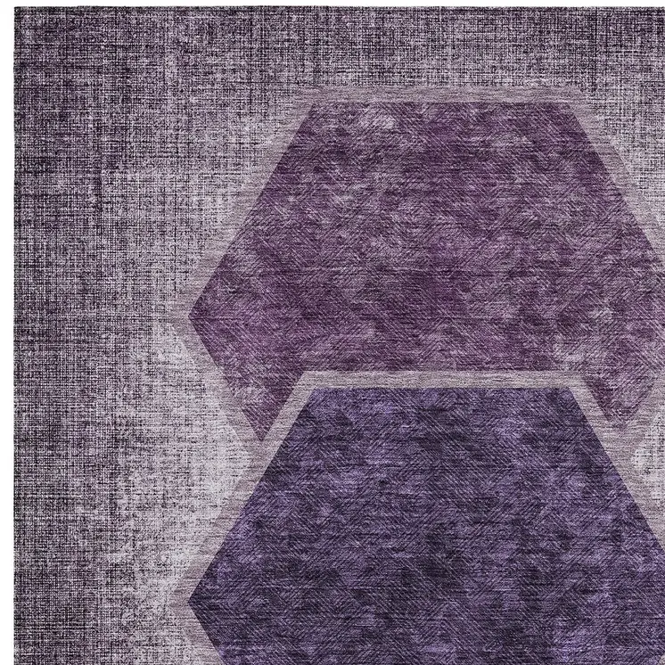 5' X 8' Eggplant Purple And Lavender Geometric Washable Indoor Outdoor Area Rug