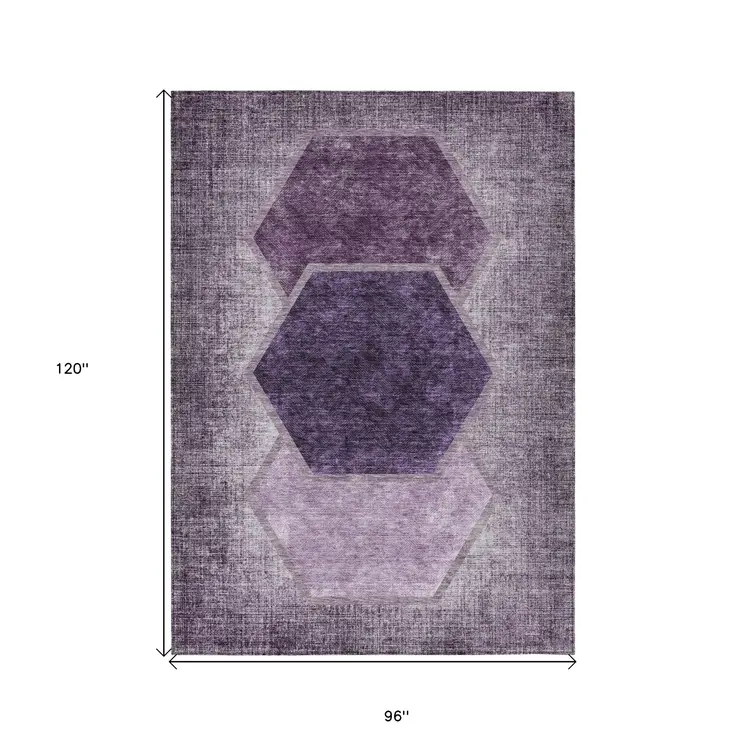 8' X 10' Eggplant Purple And Lavender Geometric Washable Indoor Outdoor Area Rug