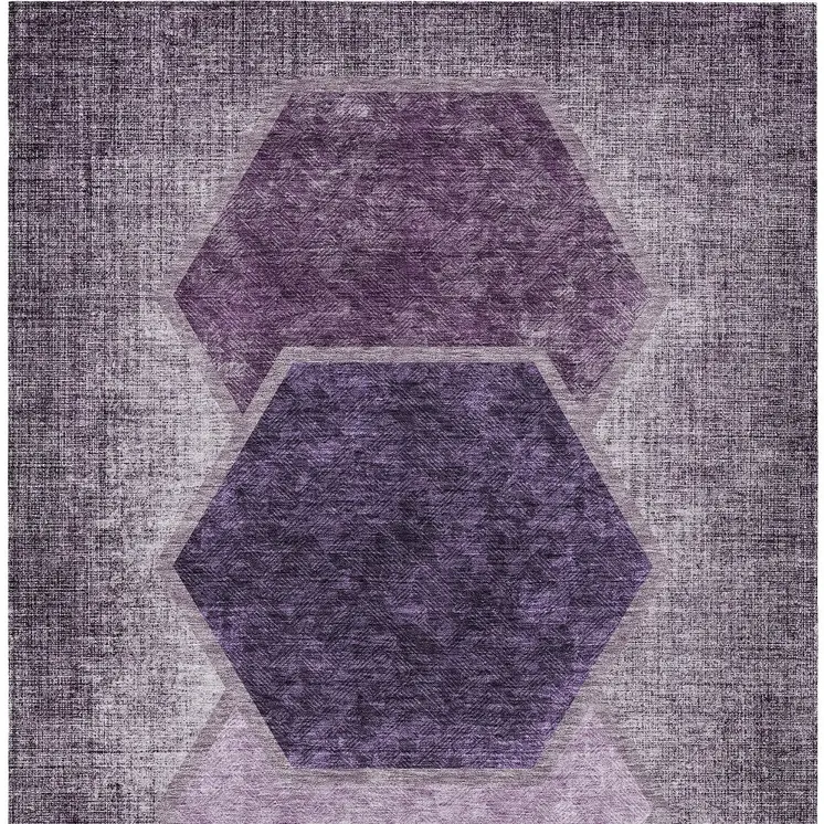 9' X 12' Eggplant Purple And Lavender Geometric Washable Indoor Outdoor Area Rug