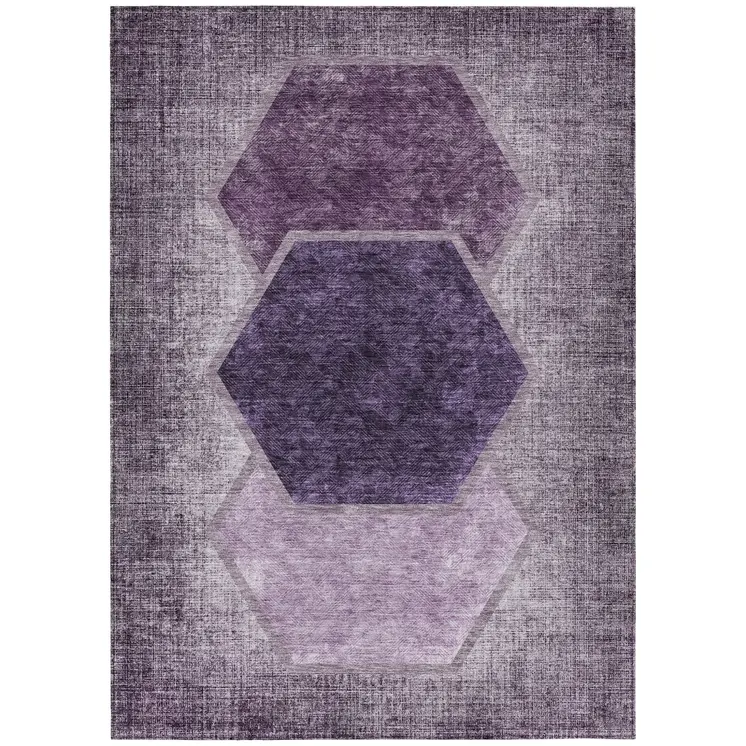9' X 12' Eggplant Purple And Lavender Geometric Washable Indoor Outdoor Area Rug
