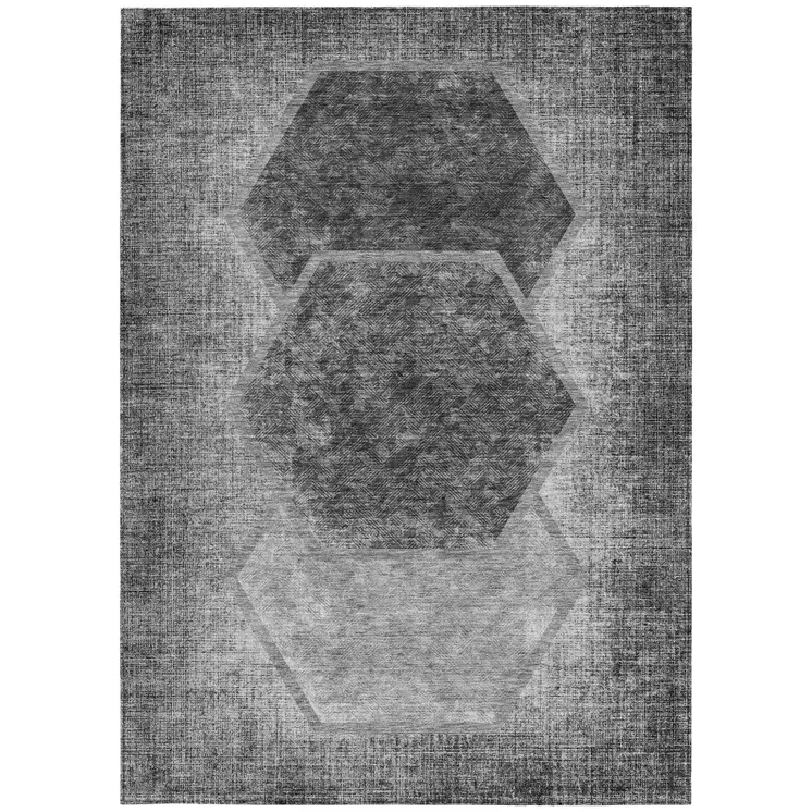 5' X 8' Gray Charcoal And Silver Geometric Washable Indoor Outdoor Area Rug