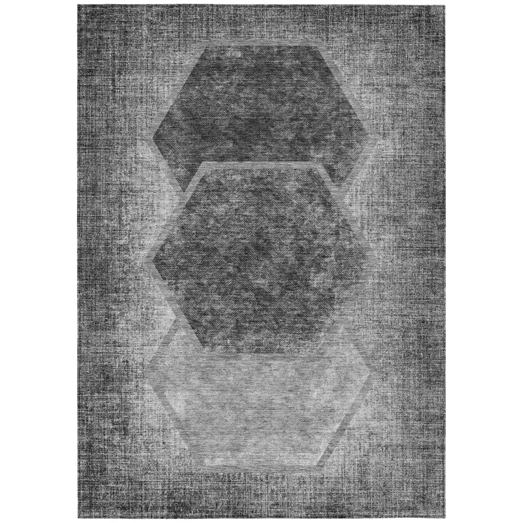 5' X 8' Gray Charcoal And Silver Geometric Washable Indoor Outdoor Area Rug