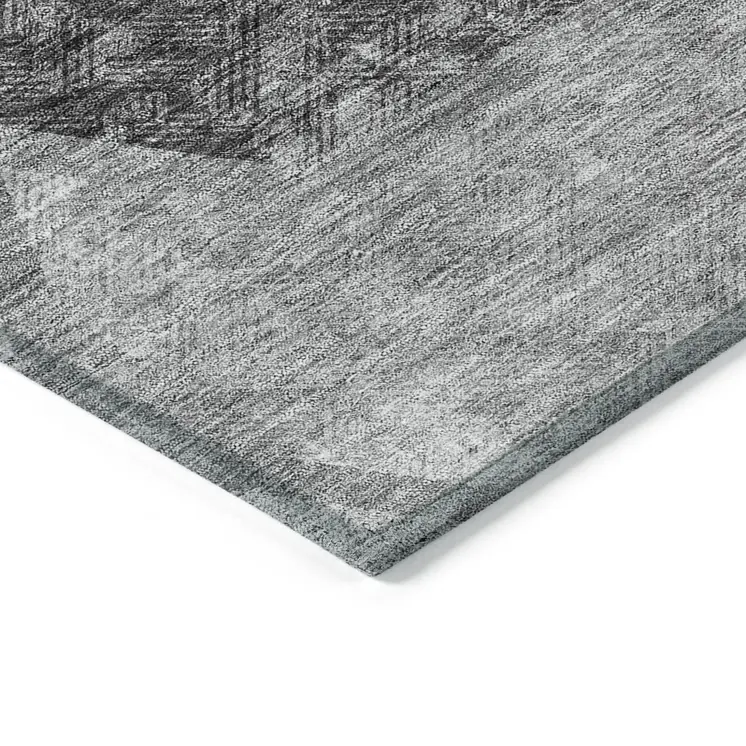 5' X 8' Gray Charcoal And Silver Geometric Washable Indoor Outdoor Area Rug