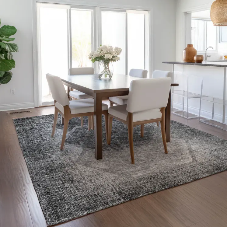 5' X 8' Gray Charcoal And Silver Geometric Washable Indoor Outdoor Area Rug