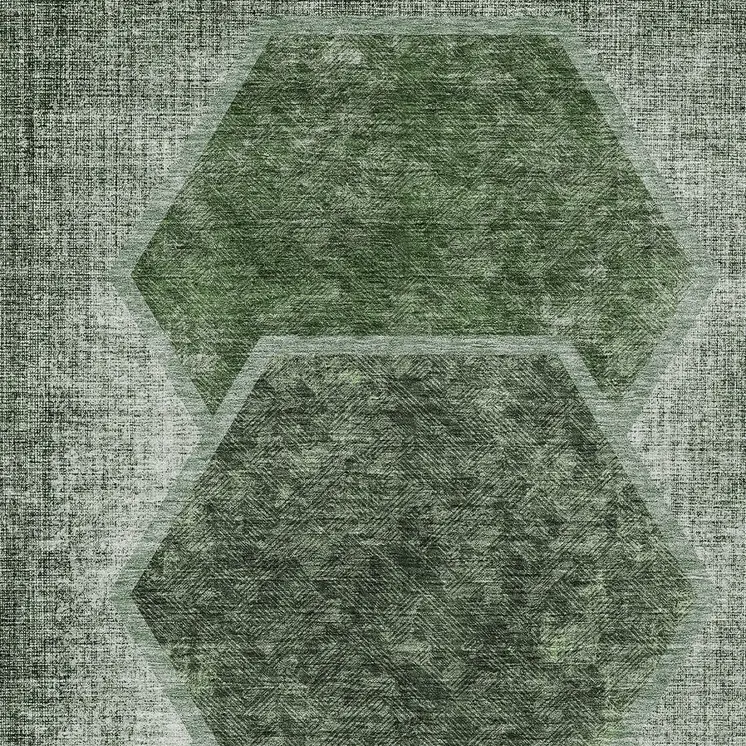5' X 8' Olive Green And Artichoke Green Geometric Washable Indoor Outdoor Area Rug