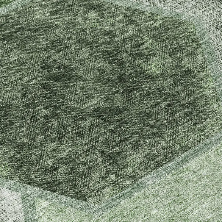 8' Olive Green And Artichoke Green Round Geometric Washable Indoor Outdoor Area Rug