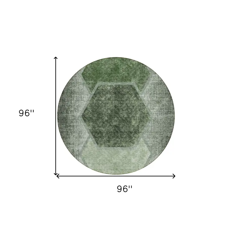 8' Olive Green And Artichoke Green Round Geometric Washable Indoor Outdoor Area Rug