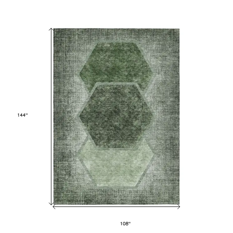 9' X 12' Olive Green And Artichoke Green Geometric Washable Indoor Outdoor Area Rug