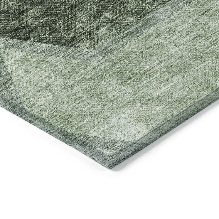 9' X 12' Olive Green And Artichoke Green Geometric Washable Indoor Outdoor Area Rug