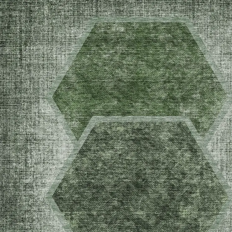9' X 12' Olive Green And Artichoke Green Geometric Washable Indoor Outdoor Area Rug