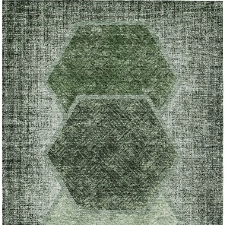 10' X 14' Olive Green And Artichoke Green Geometric Washable Indoor Outdoor Area Rug