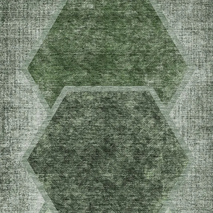 10' X 14' Olive Green And Artichoke Green Geometric Washable Indoor Outdoor Area Rug