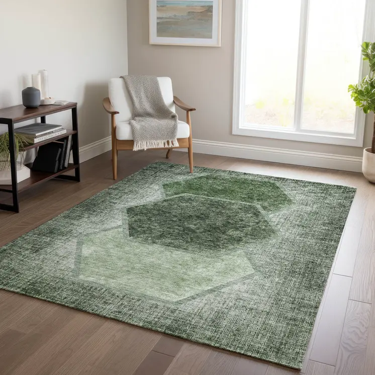 10' X 14' Olive Green And Artichoke Green Geometric Washable Indoor Outdoor Area Rug