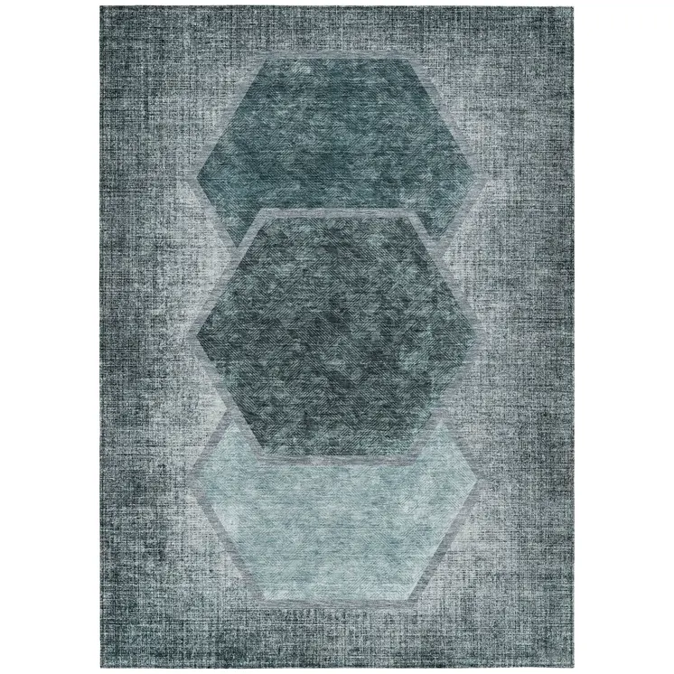 3' X 5' Teal Blue Aqua And Ivory Geometric Washable Indoor Outdoor Area Rug