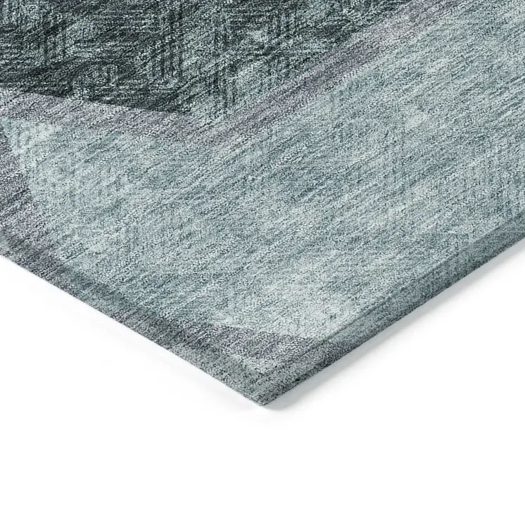 3' X 5' Teal Blue Aqua And Ivory Geometric Washable Indoor Outdoor Area Rug