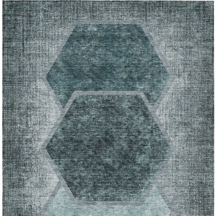 5' X 8' Teal Blue Aqua And Ivory Geometric Washable Indoor Outdoor Area Rug