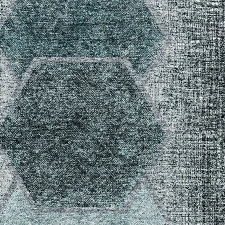 5' X 8' Teal Blue Aqua And Ivory Geometric Washable Indoor Outdoor Area Rug