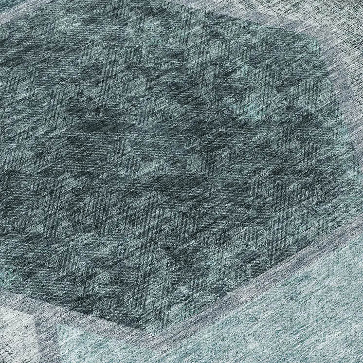 8' Teal Blue Aqua And Ivory Round Geometric Washable Indoor Outdoor Area Rug