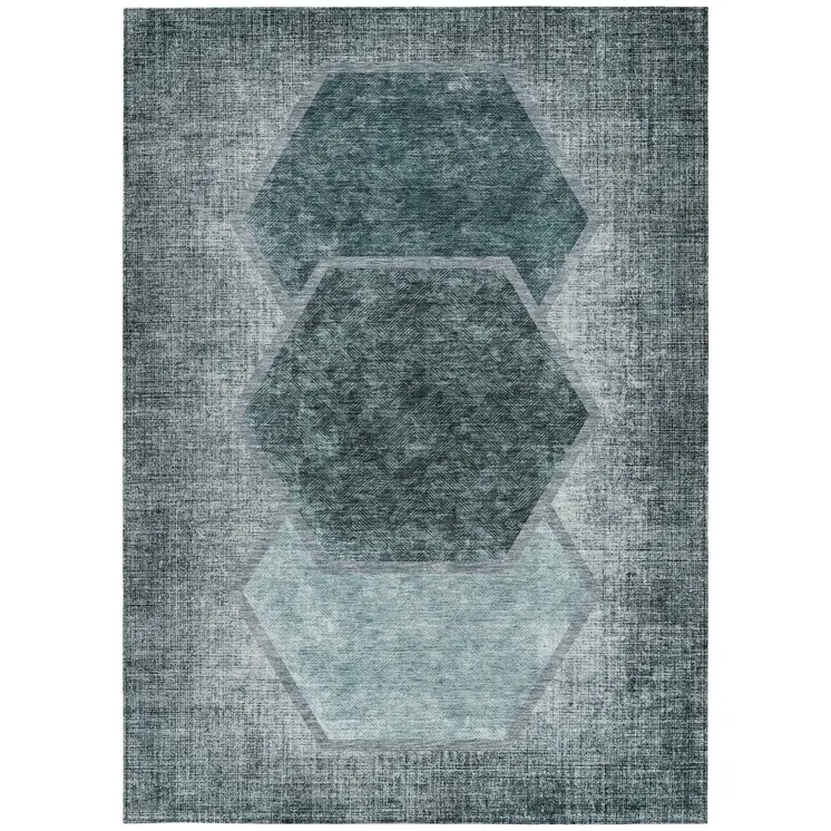 10' X 14' Teal Blue Aqua And Ivory Geometric Washable Indoor Outdoor Area Rug