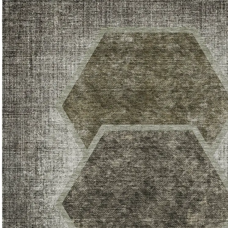3' X 5' Taupe Beige And Chocolate Geometric Washable Indoor Outdoor Area Rug